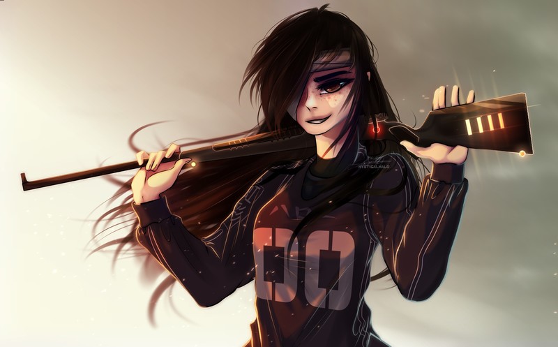 anime girl, warrior, gun, artist, artwork, digital art, hd, deviantart