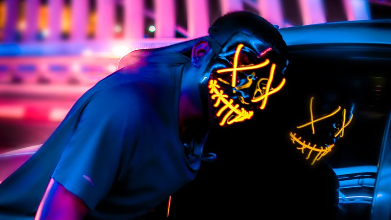neon, mask, hd, 4k, photography