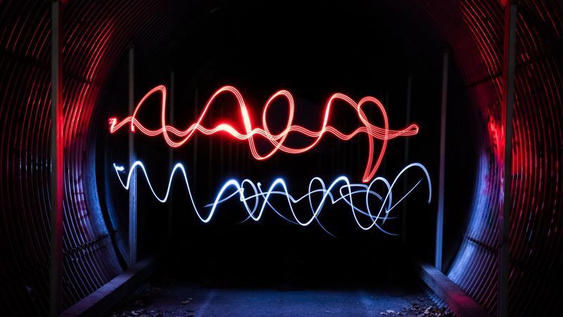 lines, light, long exposure, dark, tunnel, 4k