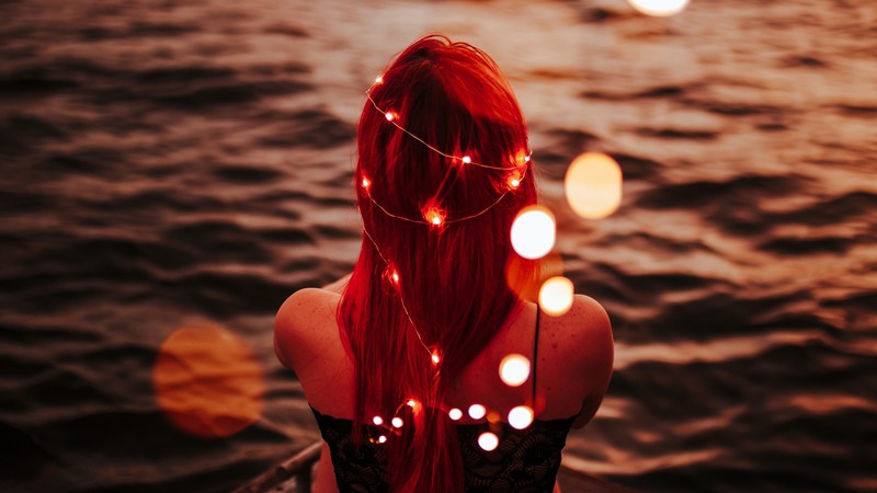 redhead, pier, lights, photography, hd, 4k