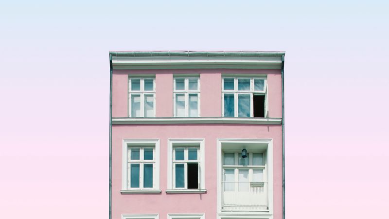 building, facade, pink, architecture, minimalism, 4k