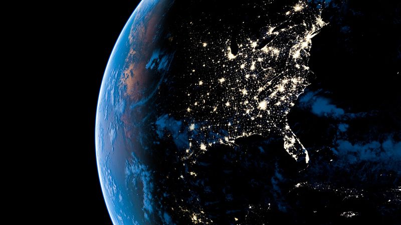 earth, planet, glow, lights, space, 4k