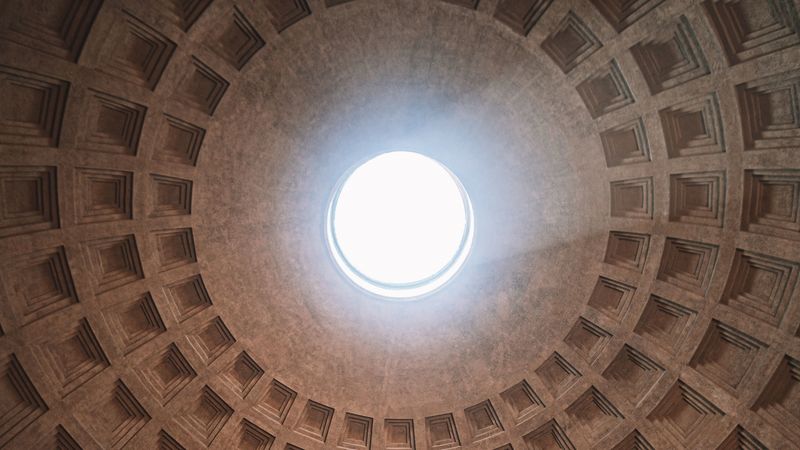 building, dome, light, architecture, interior, 4k