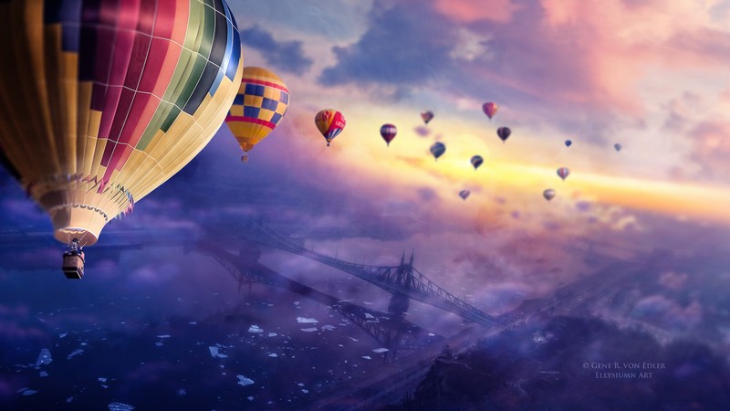 air balloon, artist, artwork, digital art, hd, 4k, deviantart