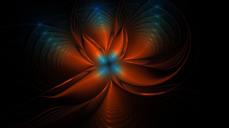 fractal, glow, abstraction, tangled, brown, blue, 4k