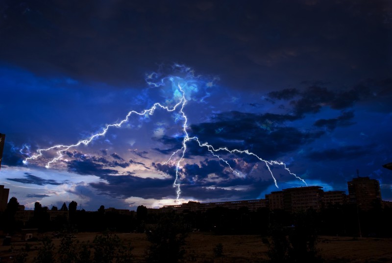 lightning, nature, town, hd