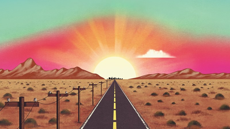 road, sunrise, morning, artist, artwork, digital art, hd, 4k