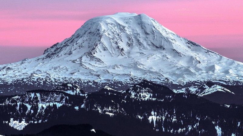 sunset, nature, winter, mountains, hd