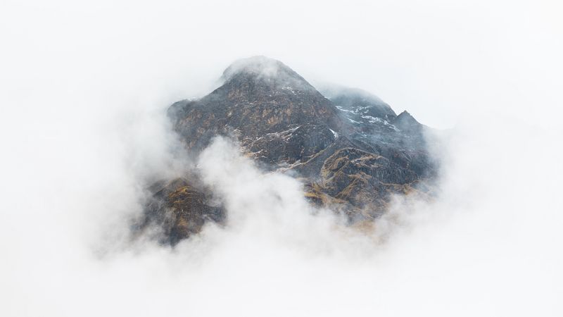 mountain, peak, clouds, fog, height, 4k
