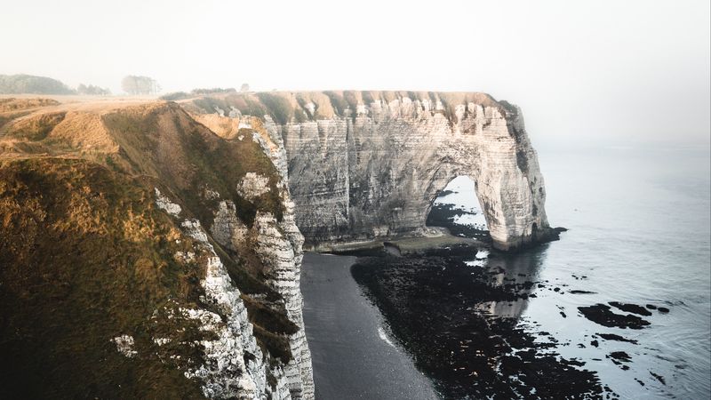 cliff, coast, beach, rocks, sea, 4k
