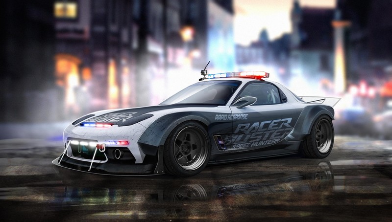 mazda rx7, mazda, cars, artist, artwork, digital art, hd, deviantart, police