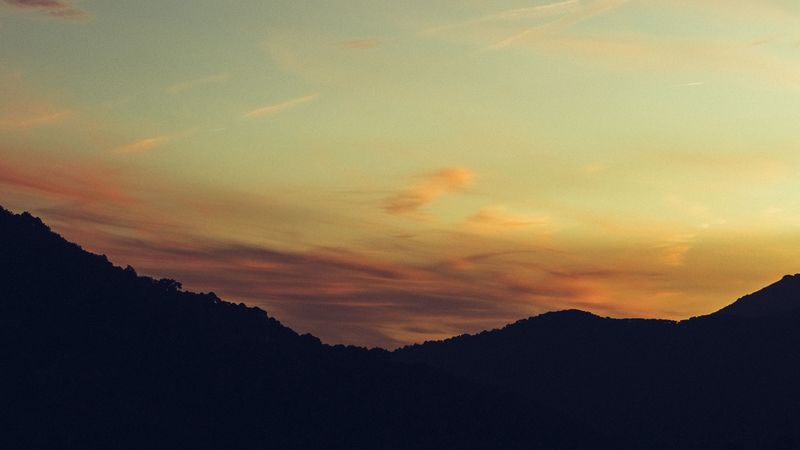 dusk, dark, clouds, mountains, outlines, 4k
