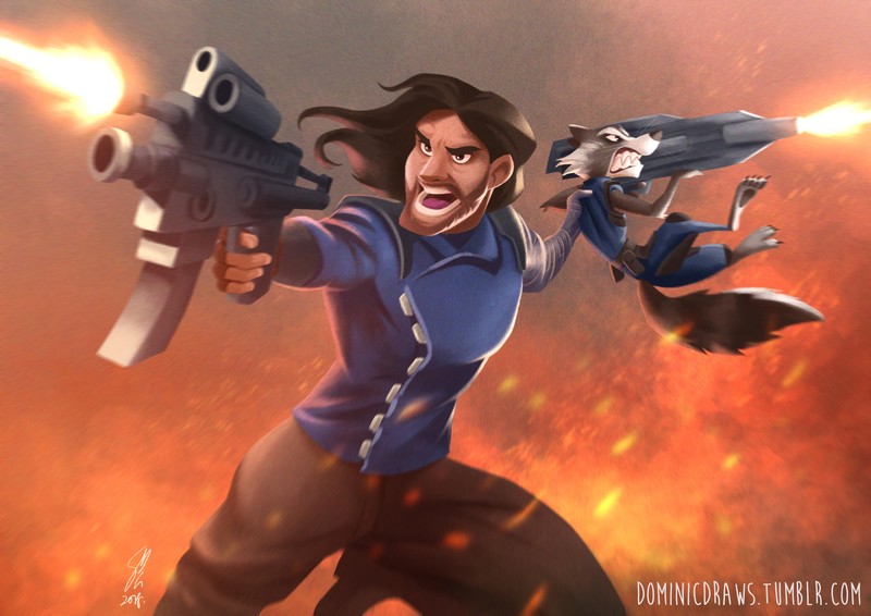 rocket raccoon, winter solider, digital art, hd, artist, deviantart, artwork