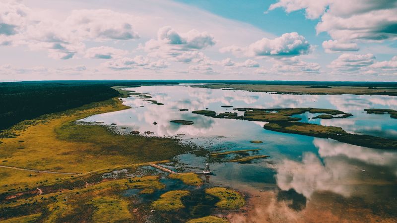 river, aerial view, landscape, water, land, 4k