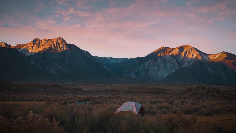 mountains, tent, camping, nature, landscape, 4k