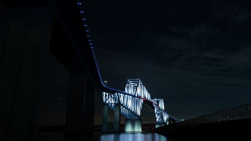 bridge, night, dark, backlight, architecture, 4k
