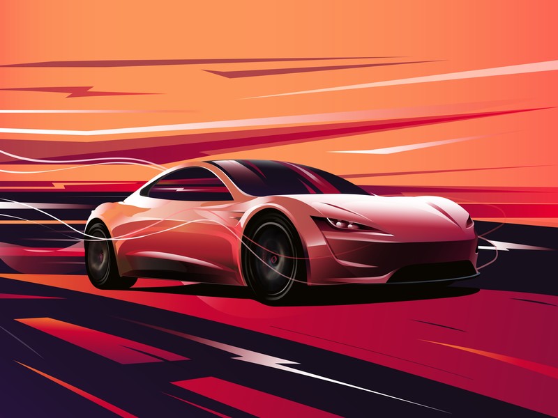 tesla roadster, tesla, cars, digital art, artist, artwork, hd, 4k, 5k, 8k, dribbble