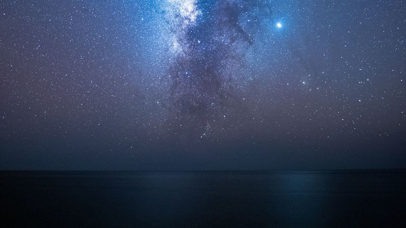 starry sky, stars, milky way, night, sea, 4k