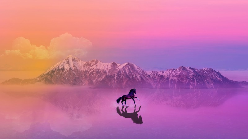 horse, artist, artwork, digital art, hd, animals, reflection, mountains, landscape, 4k