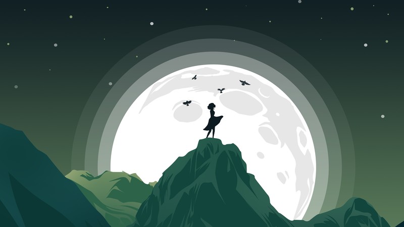 minimalist, minimalism, artist, artwork, digital art, hd, moon, birds, behance, 4k
