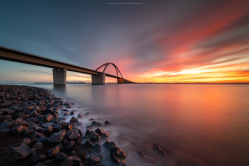 bridge, sunset, rocks, evening, nature, hd, 4k, 5k, 8k