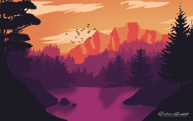 artist, artwork, hd, 4k, digital art, behance, minimalism, mountains, birds