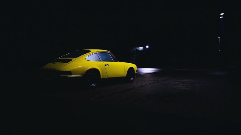 car, yellow, retro, dark, night, 4k