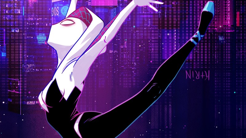 spiderman into the spider verse, gwen stacy, 4k, superheroes, animated movies, hd, artwork, artist, digital art, behance