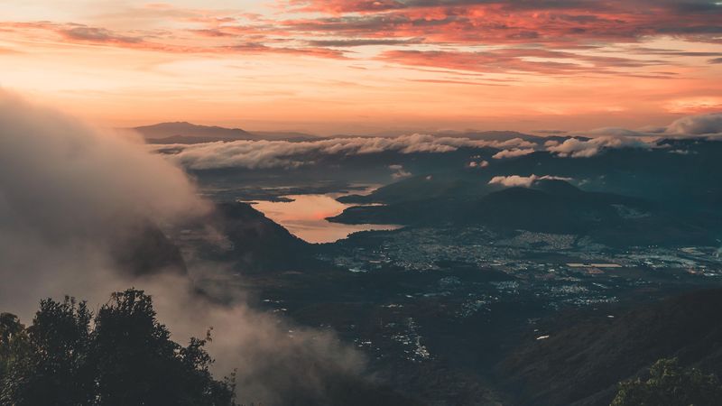 landscape, aerial view, dusk, clouds, height, 4k