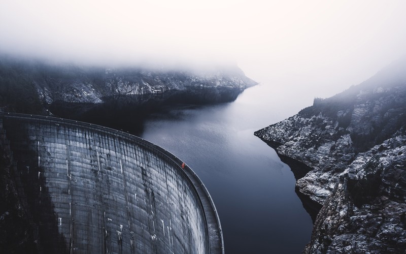 dam, mountains, river, nature, hd