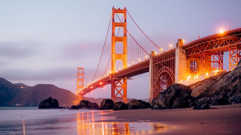 bridge, architecture, construction, lights, backlight, 4k