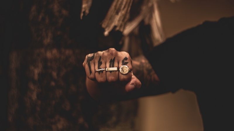 hand, fist, rings, tattoo, fingers, 4k