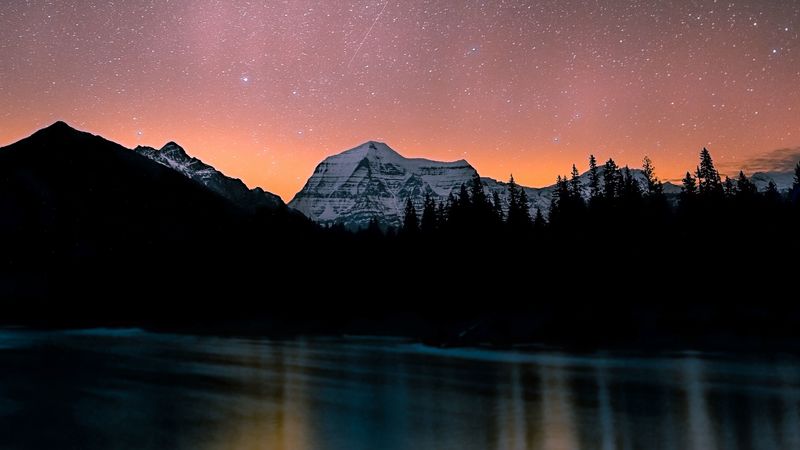 lake, mountains, night, starry sky, dark, landscape, 4k