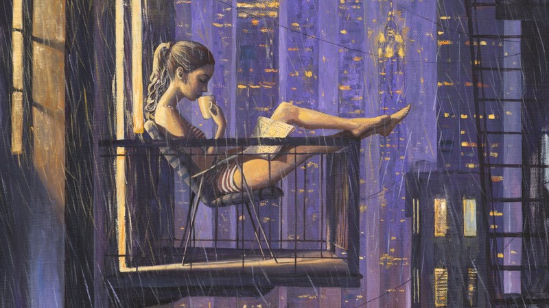 artist, artwork, digital art, hd, balcony, painting, coffee, book, deviantart
