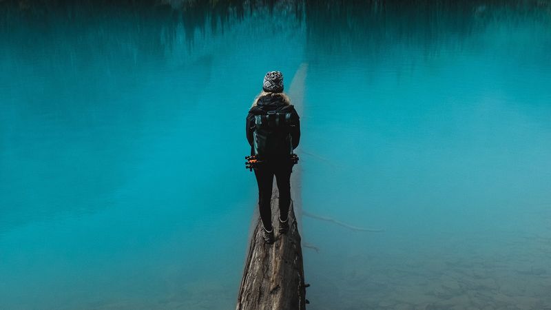lake, log, human, water, nature, 4k