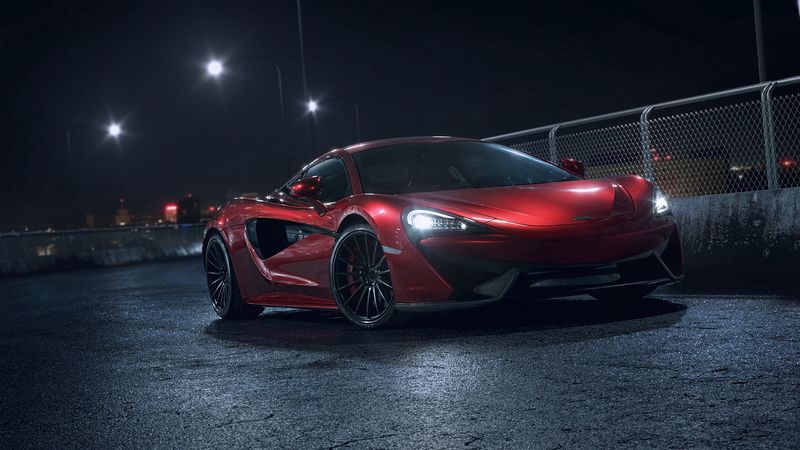 mclaren 570s, mclaren, car, sportscar, red, side view, night, 4k