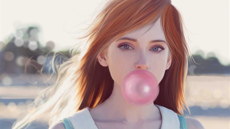 fantasy girls, bubble gum, bubble, hd, artist, artwork, digital art