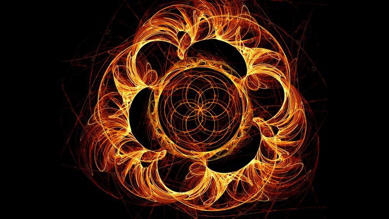 fractal, tangled, swirling, bright, fiery, 4k