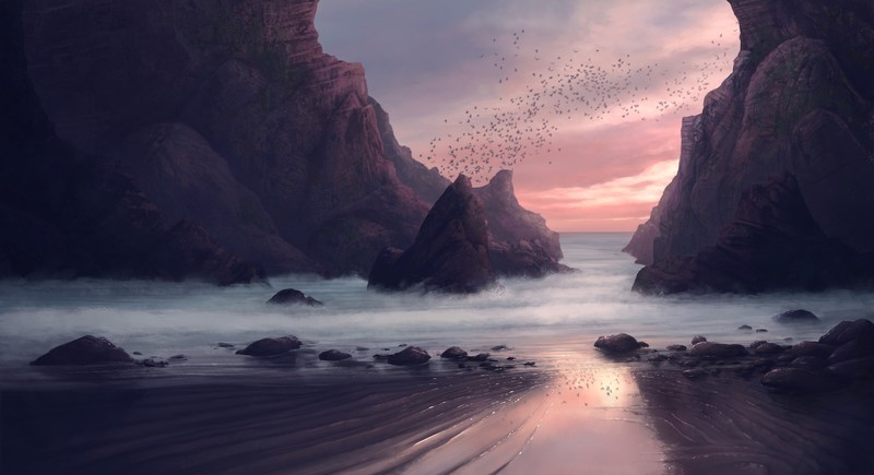beach, nature, digital art, hd, painting, 4k, deviantart
