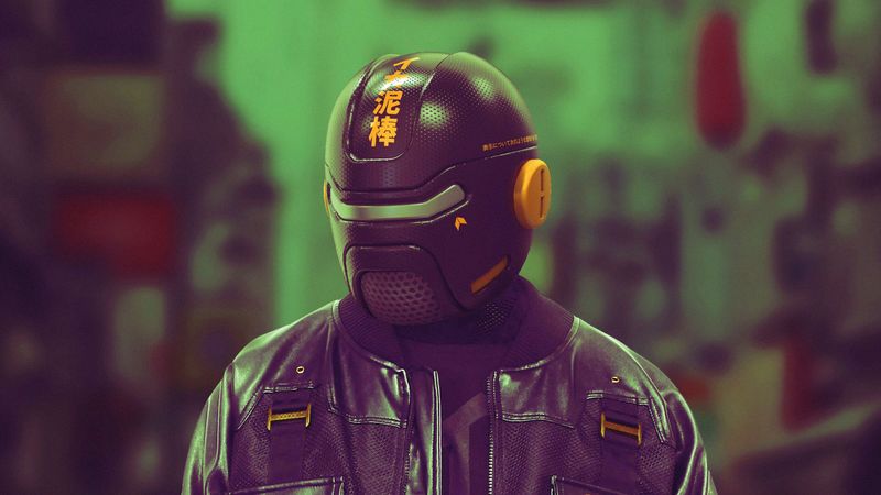 cyborg, cyberpunk, helmet, mask, black, 4k