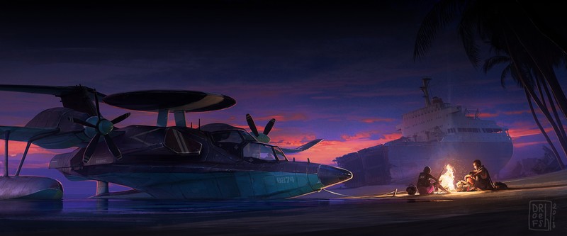 beach, airplane, artist, artwork, digital art, hd, deviantart, 4k