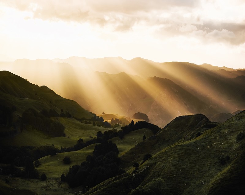 sunbeam, mountains, landscape, nature, hd, behance, morning