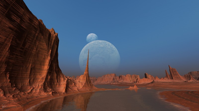 desert, reflection, artist, artwork, digital art, hd, 3d, deviantart, moon