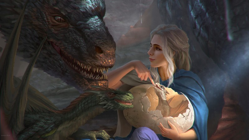 daenerys targaryen, dragon, game of thrones season 8, game of thrones, tv shows, hd, artist, artwork, digital art, artstation, dragon, 4k, 5k