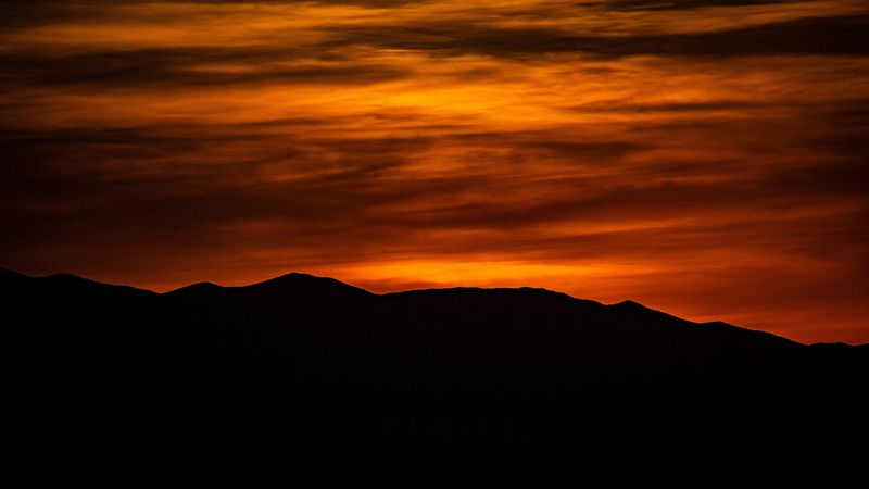 hill, silhouette, sunset, sky, 4k
