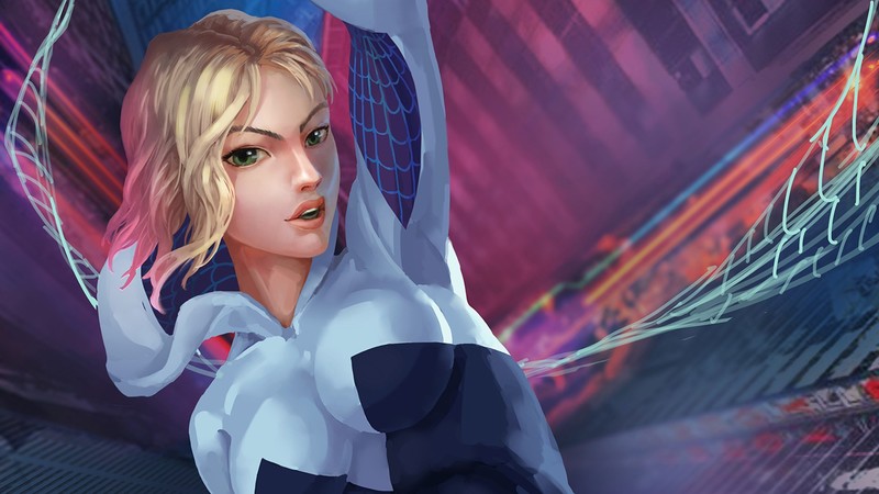 gwen, gwen stacy, hd, artwork, artist, digital art, spiderman into the spider verse, deviantart