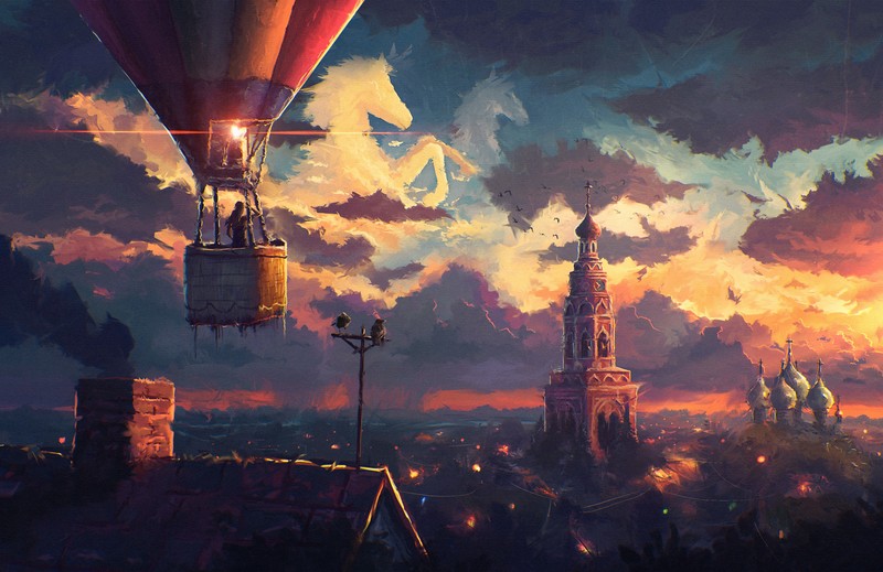 air balloon, artist, artwork, digital art, hd, 4k, deviantart