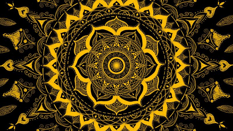 mandala, pattern, abstraction, tangled, yellow, 4k