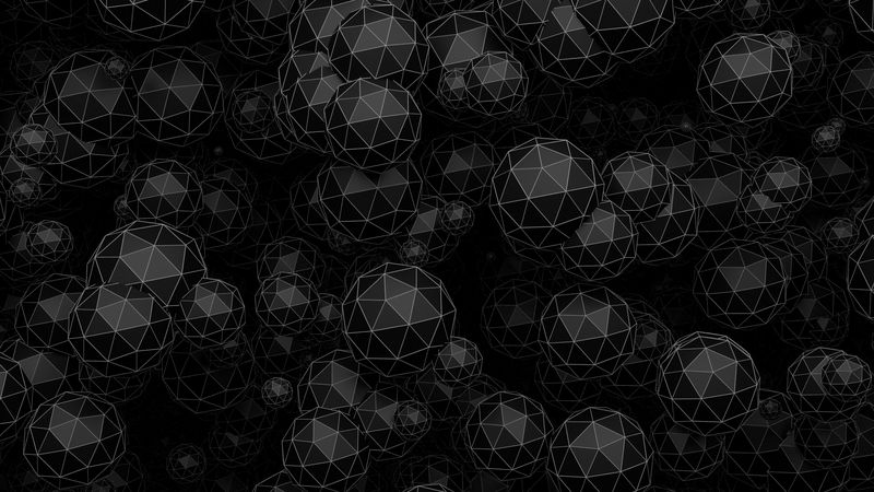 balls, polyhedrons, 3d, shapes, black, 4k