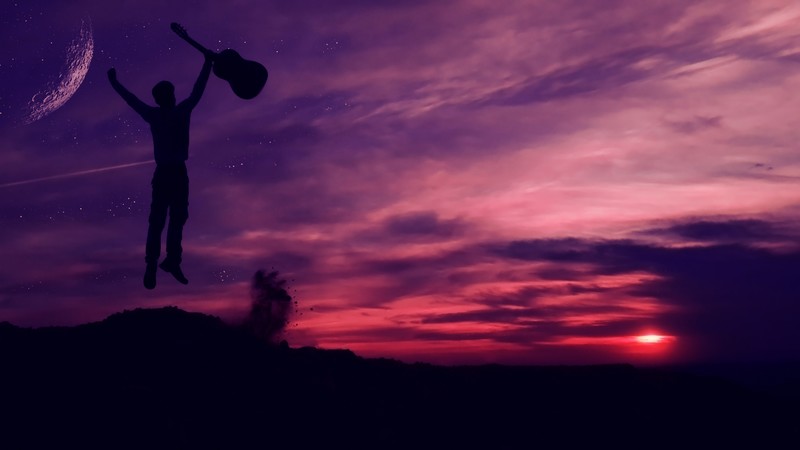 silhouette, guitar, photography, hd, 4k